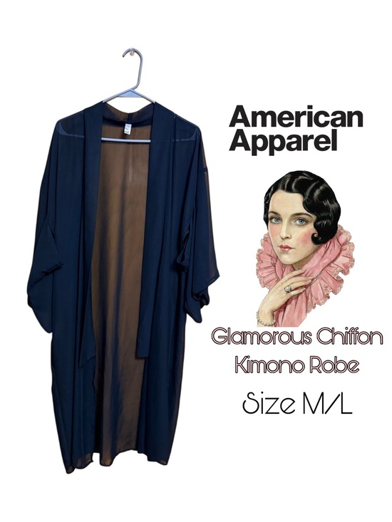 American Apparel Other - ✨ 🖤 Sexy Sheer Chiffon Duster Kimono M/L | Boudoir Glam Vintage Romance